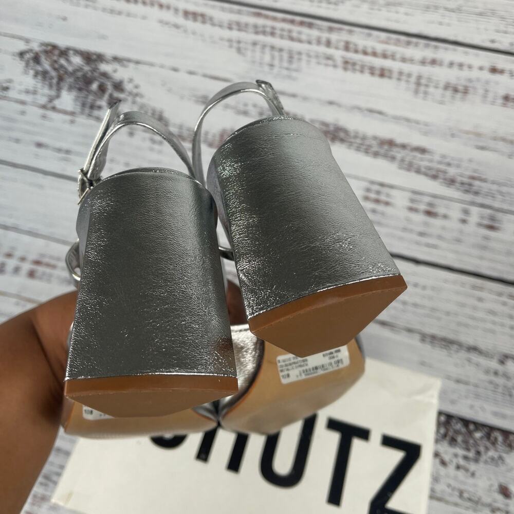 Schutz Women's Size 10 Metallic Nappa Blanche Mid Heels - Picture 6 of 10